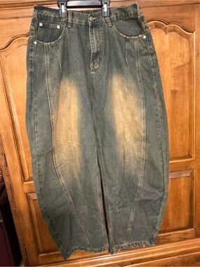 Relaxed Green Washed Men's Jeans - Vintage Blue mens barrel skater jeans NWOT